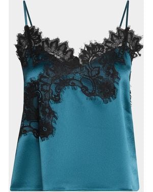 Cinq À Sept Lace-Trim Satin Top - Blue