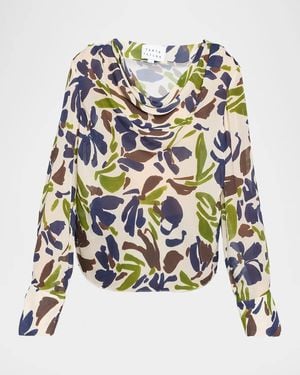 Tanya Taylor Nina Printed Cowl-Neck Blouse - White