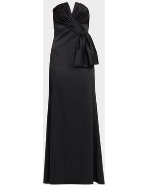 Aidan Mattox Strapless Draped Stretch Mikado Gown - Black