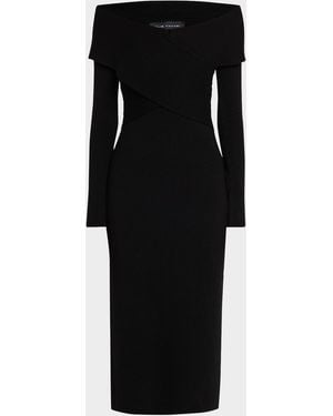 Tahari The Rowan Off-Shoulder Midi Sweater Dress - Black