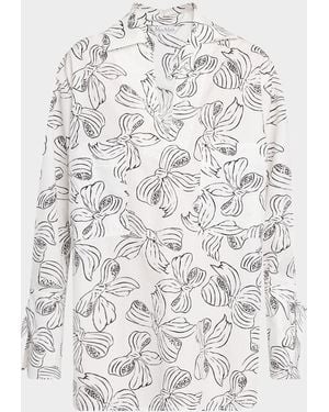 Max Mara Sansa Bow-Print Tie-Cuff Mini Shirtdress - White