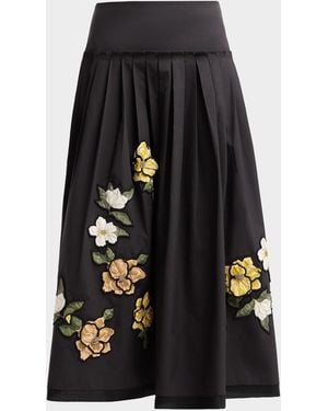 Emanuel Ungaro Lindsey Pleated Floral Applique Midi Skirt - Black