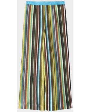 STAUD Ali Striped Crochet Knit Pants - Green