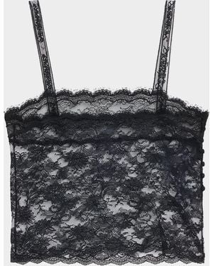 Saint Laurent Sleeveless Sheer Lace Lingerie Cami Top - Gray