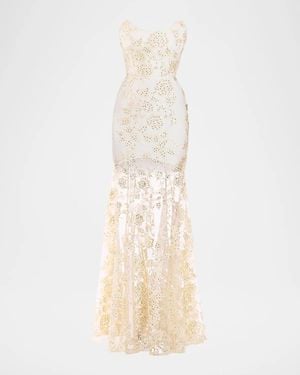 Zhivago The Voice Returns Embroidered Strapless Gown - White