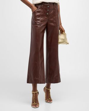Cinq À Sept Benji Cropped Wide-Leg Faux-Leather Pants - Brown