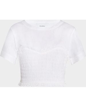 Merlette Shel Smocked Ruffle Cotton Top - White