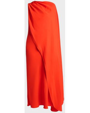 Balenciaga Silk-Wool Draped Cape Midi Dress - Red
