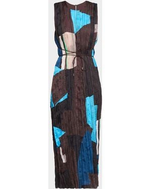STAUD Mizu Plisse Midi Dress - Blue