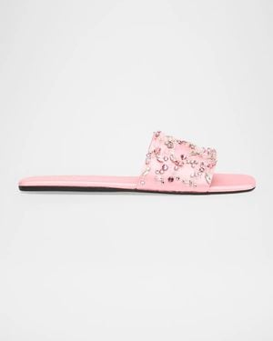Miu Miu Embellished Satin Slide Sandals - Pink