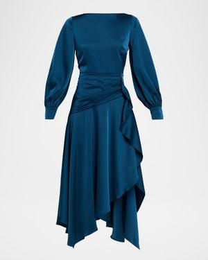 THEIA Florence Asymmetric Handkerchief Midi Dress - Blue
