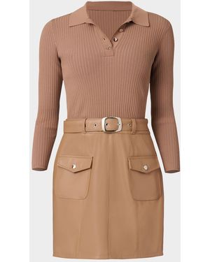 Shoshanna Melinda Belted Knit & Faux Leather Mini Dress - Natural