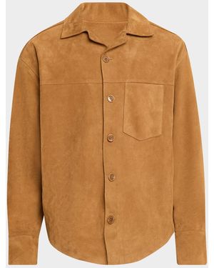 Ami Paris Apos;S Leather Button-Down Overshirt - Brown