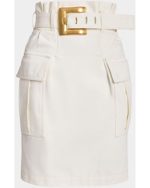 Balmain 2-Pockets Belted Pencil Skirt - Natural