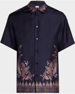 Etro Apos;S & Apos;S Silk Paisley Short-Sleeve Shirt - Blue