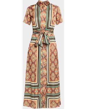 MISA Los Angles Emil Belted Midi Shirtdress - Metallic