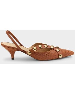Ulla Johnson Vendome Studded Kitten Heel Pumps - Brown