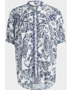 Johnny Was Western Shirred Yoke Blouse - Blue
