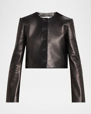 Brandon Maxwell Ryder Leather Cropped Box Jacket - Black