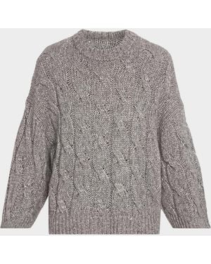 Peserico Crewneck Sequin Cable-Knit Sweater - Gray