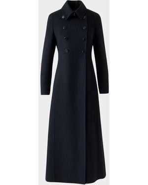 Akris Eva Double-Breasted Wool Double Face Long Coat - Blue