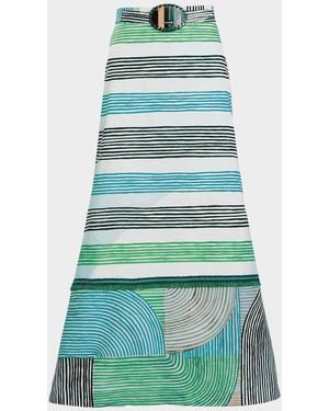 Silvia Tcherassi Lyla Abstract-Print Cotton Belted Midi Skirt - Green
