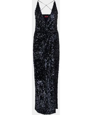 Halston Katri Draped Open-Back Sequin Column Gown - Black