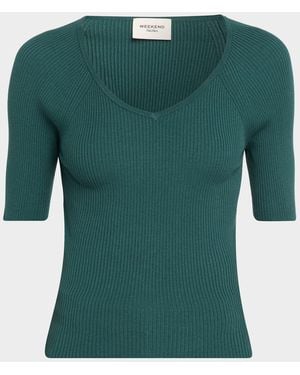 Weekend by Maxmara V-Neck Rib Knit Top - Green