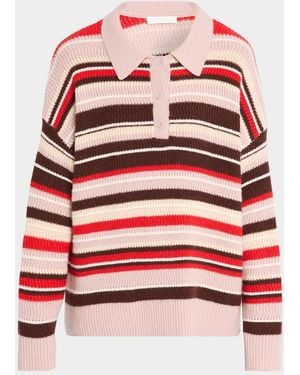 SABLYN Billie Relaxed Striped Polo Sweater - Red