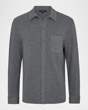Vince Knit Cotton-Blend Button-Down Shirt - Gray