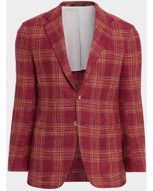Sartorio Napoli Apos;S Plaid Notch Lapel Single-Breasted Sport Coat - Red