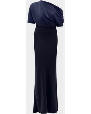 Amsale Asymmetric Draped Bodice Long Gown - Blue