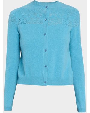 Ulla Johnson Cassia Pointelle Knit Crewneck Cardigan - Blue