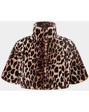 Lyla Grant Leopard-Print Faux-Fur Sheared Mink Bolero With Short Sleeves - Brown