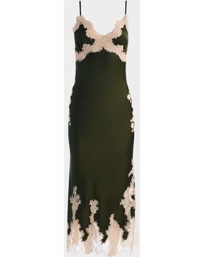Alice + Olivia Julietta Cutaway Lace-Trim Satin Dress - Green