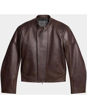 Helmut Lang Apos;S Leather Concealed-Zip Moto Jacket - Brown