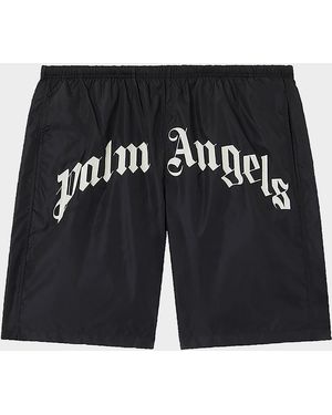 Palm Angels Apos;S Curved Logo Nylon Swim Trunks - Black