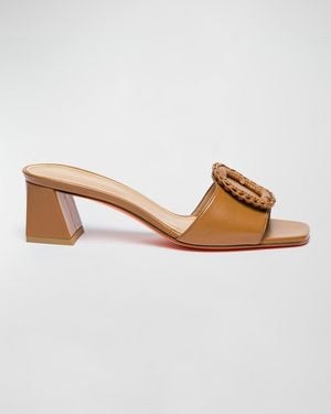 Santoni Corolle Leather Buckle Mules - Brown