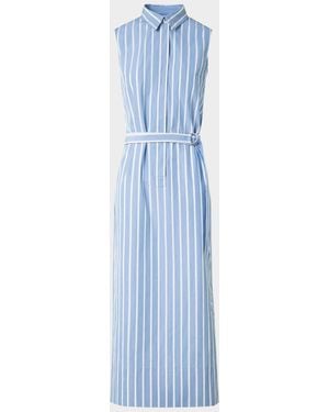 Akris Punto Striped Sleeveless Belted Cotton Midi Shirtdress - Blue