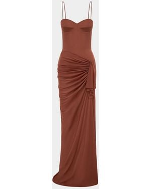 Alex Perry Sleeveless Draped Bustier Column Gown - Brown