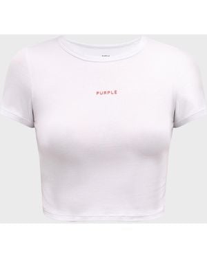 Purple Ribbed Crewneck Logo Baby Tee - White