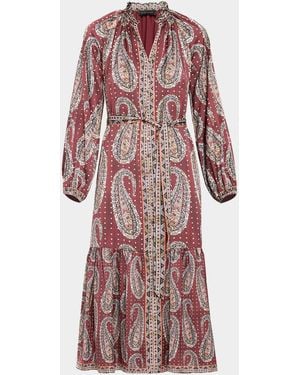 Tahari The Sienna Paisley-Print Flounce Midi Dress - Purple