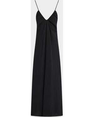 Les Coyotes De Paris Hammered Silk V-Neck Strappy Dress - Blue