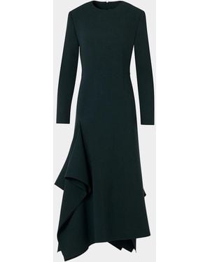 Akris Long-Sleeve Asymmetric Draped Midi Dress - Blue