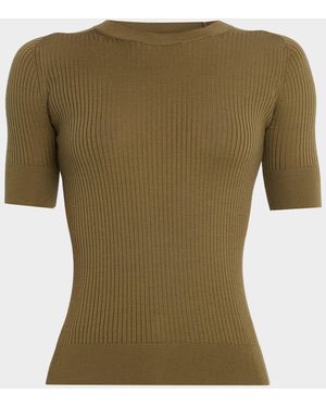 Michael Kors Superfine Merino Short-Sleeved Knit Top - Green