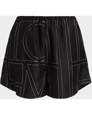 TOTEME Silk Stitched-Logo Shorts - Black