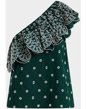 Essentiel Antwerp Kath Embroidered Asymmetric Blouse - Green