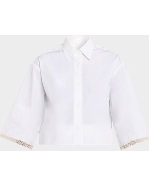 Maria McManus Lace-Trim Short-Sleeve Crop Button-Down Shirt - White