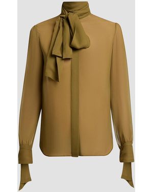 Saint Laurent Lavalliere Silk Long-Sleeve Blouse - Green