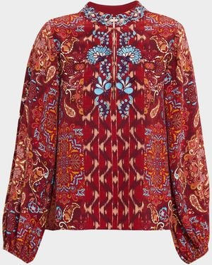 Figue Kit Paisley-Print Balloon-Sleeve Top - Red